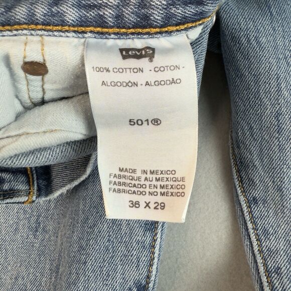 Levi's 501xx Jeans Mens 36x29 Straight Leg Button Fly Blue Denim Distressed - Picture 14 of 16